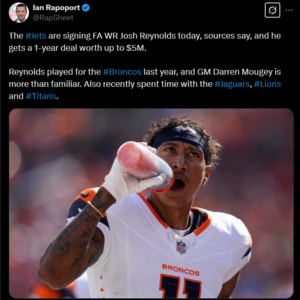 Jets GM Darren Mougey has added free agent wide receiver Josh Reynolds who last played for the Denver Broncos.